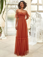 Load image into Gallery viewer, Color=Burnt orange | Strapless A Line Ruffles Sleeves Wholesale Evening Dresses-Burnt orange 3