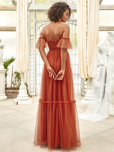 Load image into Gallery viewer, Color=Burnt orange | Strapless A Line Ruffles Sleeves Wholesale Evening Dresses-Burnt orange 5