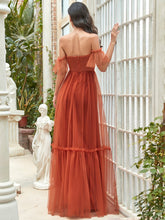 Load image into Gallery viewer, Color=Burnt orange | Strapless A Line Ruffles Sleeves Wholesale Evening Dresses-Burnt orange 2