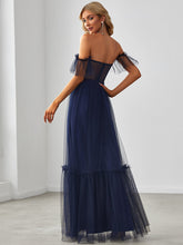 Load image into Gallery viewer, Color=Navy Blue | Strapless A Line Ruffles Sleeves Wholesale Evening Dresses-Navy Blue 2