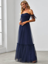 Load image into Gallery viewer, Color=Navy Blue | Strapless A Line Ruffles Sleeves Wholesale Evening Dresses-Navy Blue 3