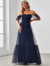 Load image into Gallery viewer, Color=Navy Blue | Strapless A Line Ruffles Sleeves Wholesale Evening Dresses-Navy Blue 1