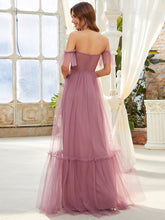 Load image into Gallery viewer, Color=Orchid | Strapless A Line Ruffles Sleeves Wholesale Evening Dresses-Orchid 2