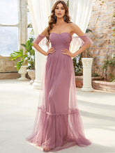 Load image into Gallery viewer, Color=Orchid | Strapless A Line Ruffles Sleeves Wholesale Evening Dresses-Orchid 4