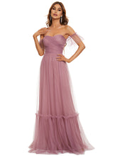 Load image into Gallery viewer, Color=Orchid | Strapless A Line Ruffles Sleeves Wholesale Evening Dresses-Orchid 8