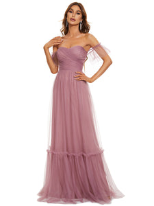 Color=Orchid | Strapless A Line Ruffles Sleeves Wholesale Evening Dresses-Orchid 8