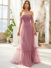 Load image into Gallery viewer, Color=Orchid | Strapless A Line Ruffles Sleeves Wholesale Evening Dresses-Orchid 1