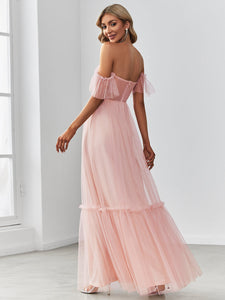 Color=Pink | Strapless A Line Ruffles Sleeves Wholesale Evening Dresses-Pink 2