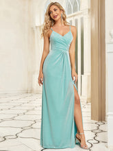 Load image into Gallery viewer, Color=Dusty blue | Deep V Neck Floor Length Split Wholesale Evening Dresses-Dusty blue 4