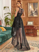 Load image into Gallery viewer, Color=Black | Gorgeous Round Neck Irregular Hem Wholesale Evening Dresses-Black 2