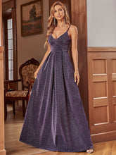 Load image into Gallery viewer, Color=Dark Purple | Deep V Neck A Line Floor Length Wholesale Evening Dresses-Dark Purple 1