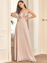 Load image into Gallery viewer, Color=Blush | One Shoulder Sleeveless A-Line Wholesale Evening Dresses-Blush 3