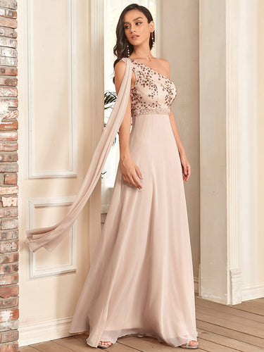Color=Blush | One Shoulder Sleeveless A-Line Wholesale Evening Dresses-Blush 1