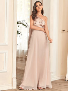 Color=Blush | One Shoulder Sleeveless A-Line Wholesale Evening Dresses-Blush 2