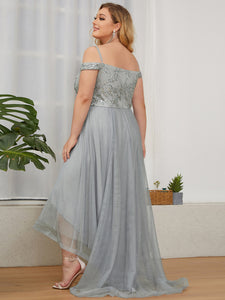 Color=Grey | Asymmetrical Hem Cover Sleeve Wholesale Evening Dresses-Grey 4