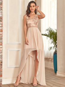 Color=Blush | Sleeveless Deep V Neck Backless Wholesale Evening Dresses-Blush 1