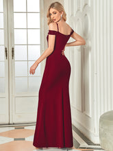 Load image into Gallery viewer, Color=Burgundy | Floor Length Off Shoulders Fishtail Wholesale Evening Dresses-Burgundy 3