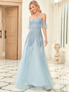Color=Ice blue | Spaghetti Straps A Line Wholesale Evening Dresses Gowns-Ice blue 6