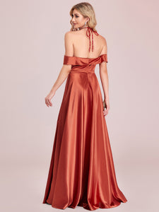 Color=Burnt Orange | Off Shoulder A Line Floor Length Wholesale Evening Dresses-Burnt Orange 6