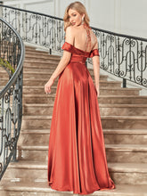 Load image into Gallery viewer, Color=Burnt Orange | Off Shoulder A Line Floor Length Wholesale Evening Dresses-Burnt Orange 2