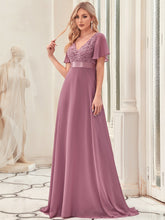 Load image into Gallery viewer, Color=Orchid | Deep V Neck Short Sleeves A Line Wholesale Evening Dresses-Orchid 1