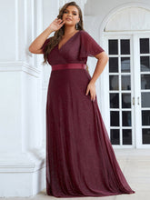 Load image into Gallery viewer, Color=Burgundy |Plus Size Deep V Neck Ruffles Sleeve A Line Wholesale Evening Dresses-Burgundy 1