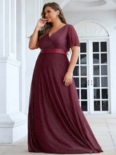 Load image into Gallery viewer, Color=Burgundy |Plus Size Deep V Neck Ruffles Sleeve A Line Wholesale Evening Dresses-Burgundy 4