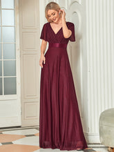 Load image into Gallery viewer, Color=Burgundy | Deep V Neck Ruffles Sleeve A Line Wholesale Evening Dresses-Burgundy 1