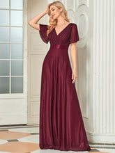 Load image into Gallery viewer, Color=Burgundy | Deep V Neck Ruffles Sleeve A Line Wholesale Evening Dresses-Burgundy 4
