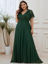Load image into Gallery viewer, Color=Dark Green |Plus Size Deep V Neck Ruffles Sleeve A Line Wholesale Evening Dresses-Dark Green 1