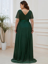 Load image into Gallery viewer, Color=Dark Green |Plus Size Deep V Neck Ruffles Sleeve A Line Wholesale Evening Dresses-Dark Green 2