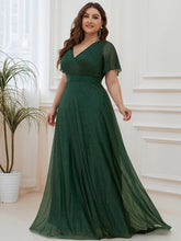 Load image into Gallery viewer, Color=Dark Green |Plus Size Deep V Neck Ruffles Sleeve A Line Wholesale Evening Dresses-Dark Green 4