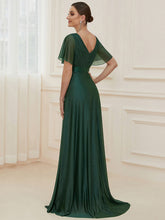 Load image into Gallery viewer, Color=Dark Green | Deep V Neck Ruffles Sleeve A Line Wholesale Evening Dresses-Dark Green 2