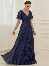 Load image into Gallery viewer, Color=Navy Blue | Deep V Neck Ruffles Sleeve A Line Wholesale Evening Dresses-Navy Blue 4