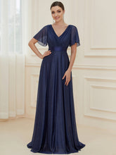 Load image into Gallery viewer, Color=Navy Blue | Deep V Neck Ruffles Sleeve A Line Wholesale Evening Dresses-Navy Blue 1