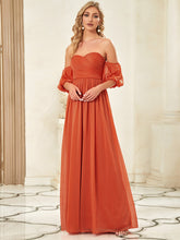 Load image into Gallery viewer, Color=Orange | Off Shoulders Short Lantern Sleeves Wholesale Evening Dresses-Orange 1