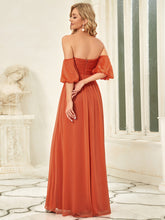 Load image into Gallery viewer, Color=Orange | Off Shoulders Short Lantern Sleeves Wholesale Evening Dresses-Orange 4