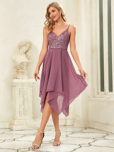 Color=Orchid | Deep V-Neck Sleeveless A Line Wholesale Bridesmaid Dresses-Orchid 3