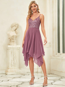 Color=Orchid | Deep V-Neck Sleeveless A Line Wholesale Bridesmaid Dresses-Orchid 4