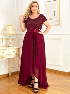 Color=Burgundy | Round Neck A-Line Floor Length Wholesale Evening Dresses-Burgundy 1