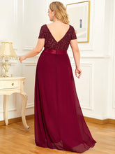 Load image into Gallery viewer, Color=Burgundy | Round Neck A-Line Floor Length Wholesale Evening Dresses-Burgundy 2