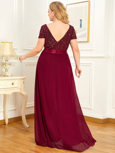 Color=Burgundy | Round Neck A-Line Floor Length Wholesale Evening Dresses-Burgundy 2