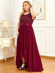 Color=Burgundy | Round Neck A-Line Floor Length Wholesale Evening Dresses-Burgundy 4
