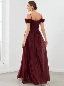Color=Burgundy | Off Shoulders A Line Spaghetti Strap Sparkly Wholesale Evening Dresses-Burgundy 2