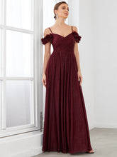 Load image into Gallery viewer, Color=Burgundy | Off Shoulders A Line Spaghetti Strap Sparkly Wholesale Evening Dresses-Burgundy 3
