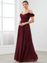 Load image into Gallery viewer, Color=Burgundy | Off Shoulders A Line Spaghetti Strap Sparkly Wholesale Evening Dresses-Burgundy 4