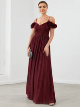 Load image into Gallery viewer, Color=Burgundy | Off Shoulders A Line Spaghetti Strap Sparkly Wholesale Evening Dresses-Burgundy 1