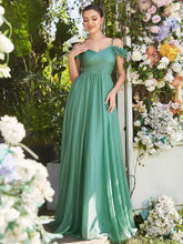 Load image into Gallery viewer, Color=Green Bean | Off Shoulders A Line Spaghetti Strap Sparkly Wholesale Evening Dresses-Green Bean 1