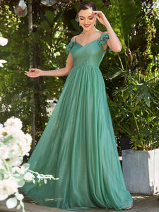 Color=Green Bean | Off Shoulders A Line Spaghetti Strap Sparkly Wholesale Evening Dresses-Green Bean 3