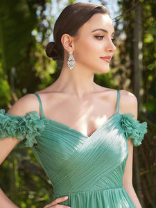 Color=Green Bean | Off Shoulders A Line Spaghetti Strap Sparkly Wholesale Evening Dresses-Green Bean 5